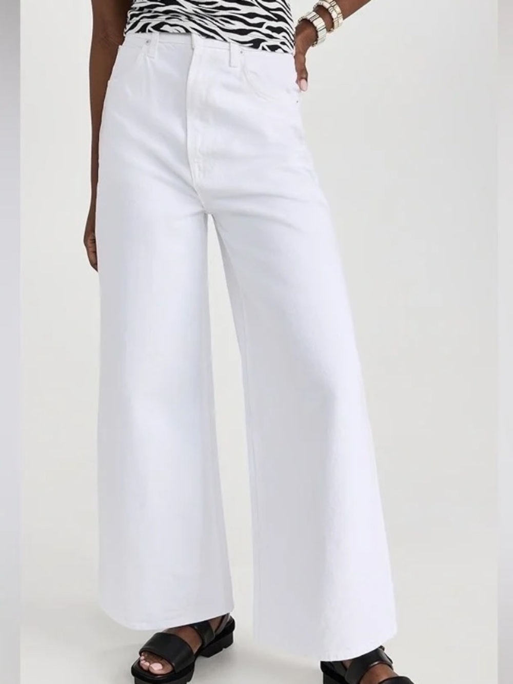 Mother SNACKS! High Waisted Pushpop Jeans Wide Leg White Size 27
